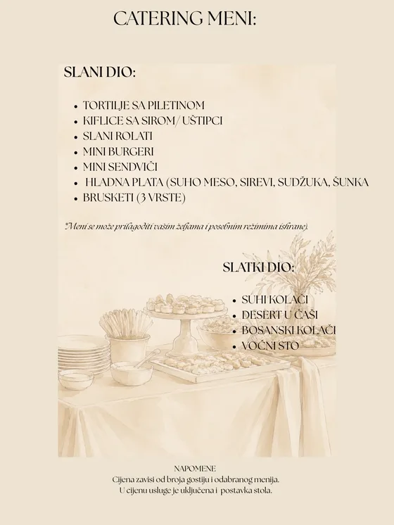 Kartica: catering meni sa slanim i slatkim dijelom
